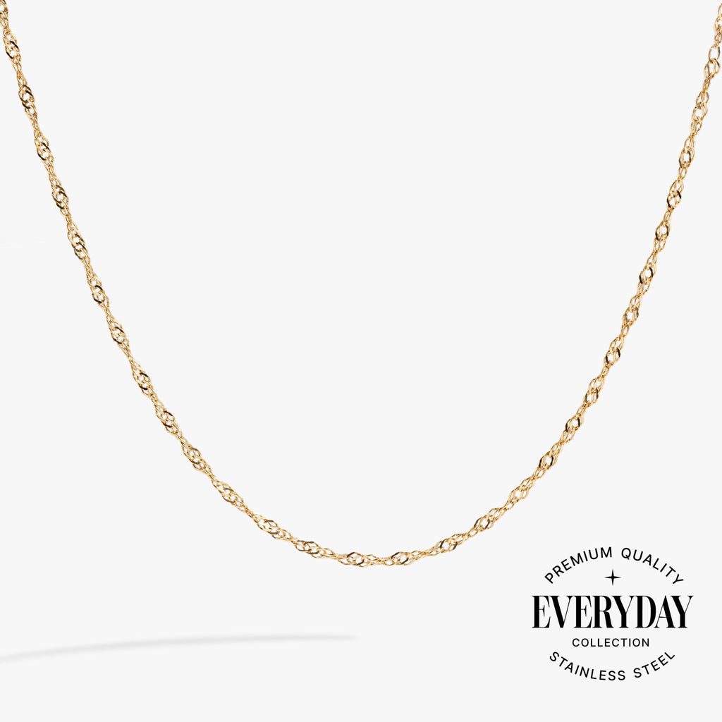 Singapore Chain Charm and Layering Necklace in Stainless Steel Gold