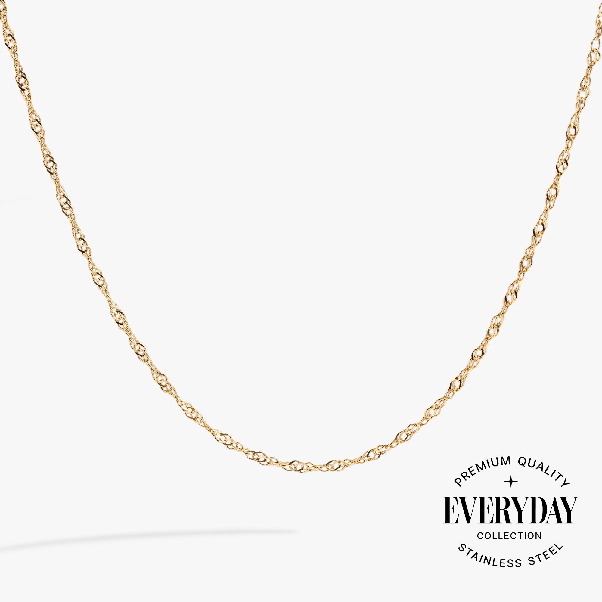 Singapore Chain Charm and Layering Necklace in Stainless Steel Gold