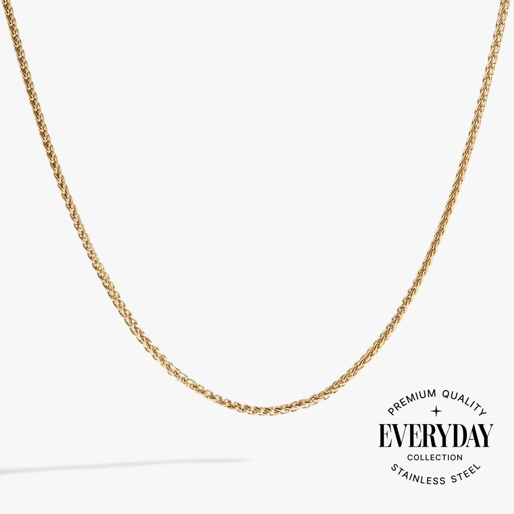 Wheat Chain Charm and Layering Necklace in Stainless Steel Gold - wheat chain layering necklace