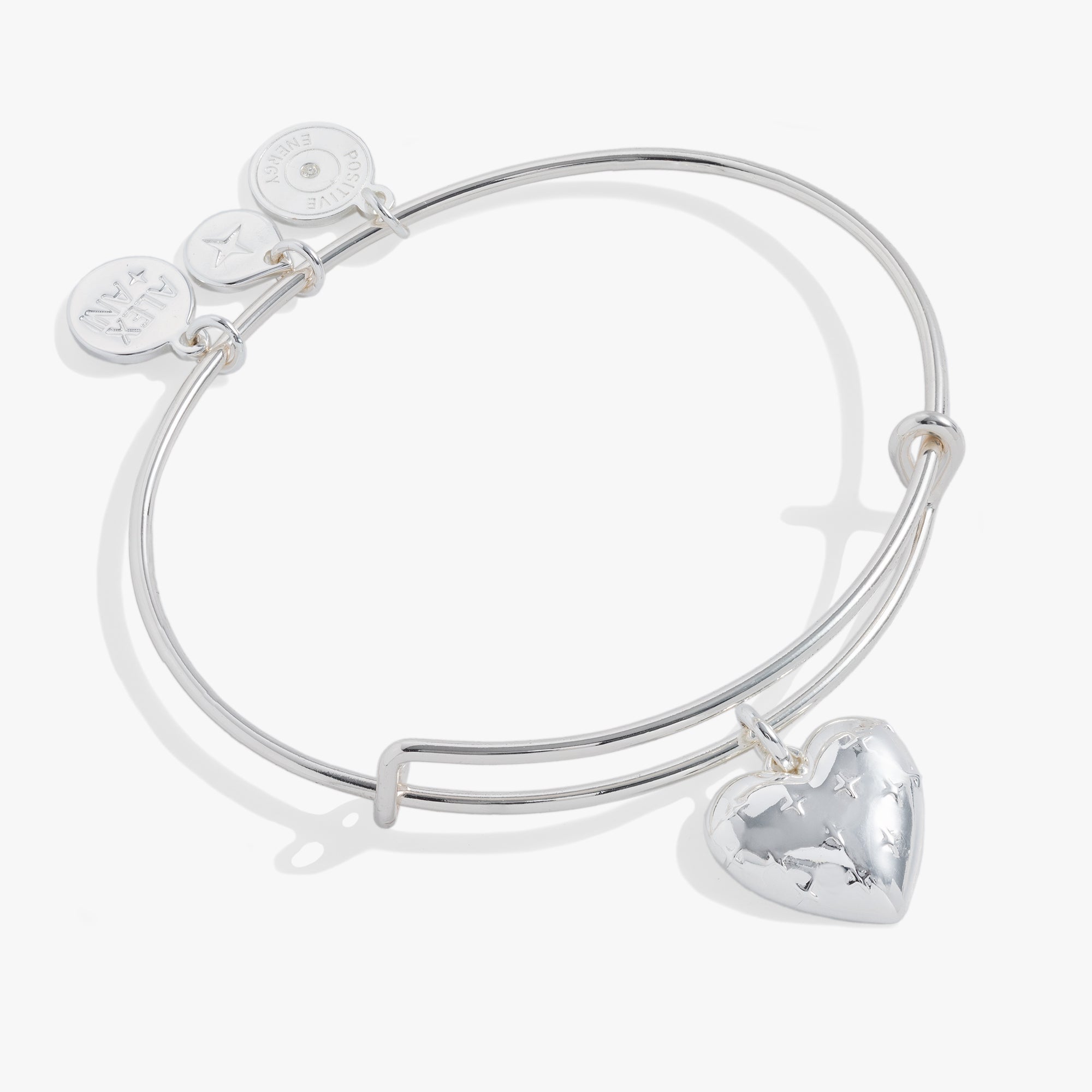 Silver Metal Heart Charm Bangle in Silver - polished heart charm on silver bangle