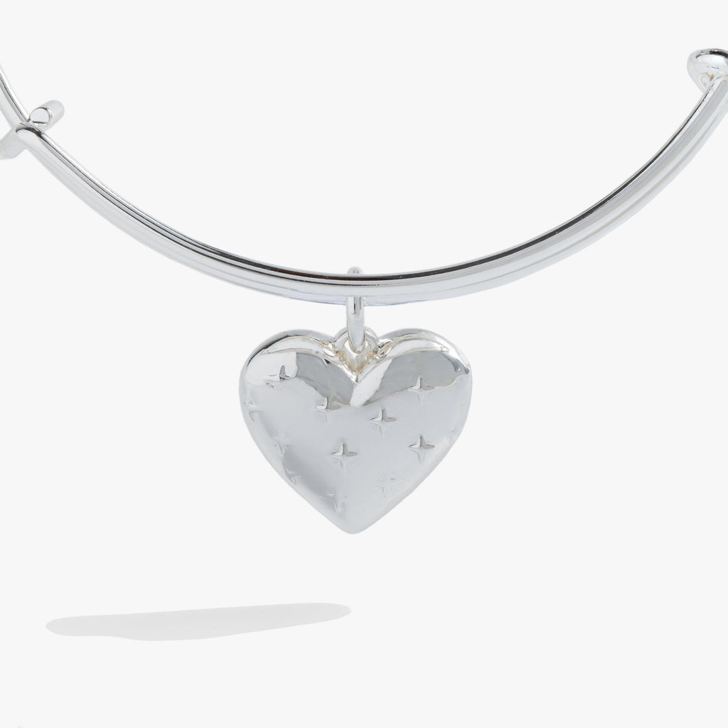 Silver Metal Heart Charm Bangle - styled on wrist