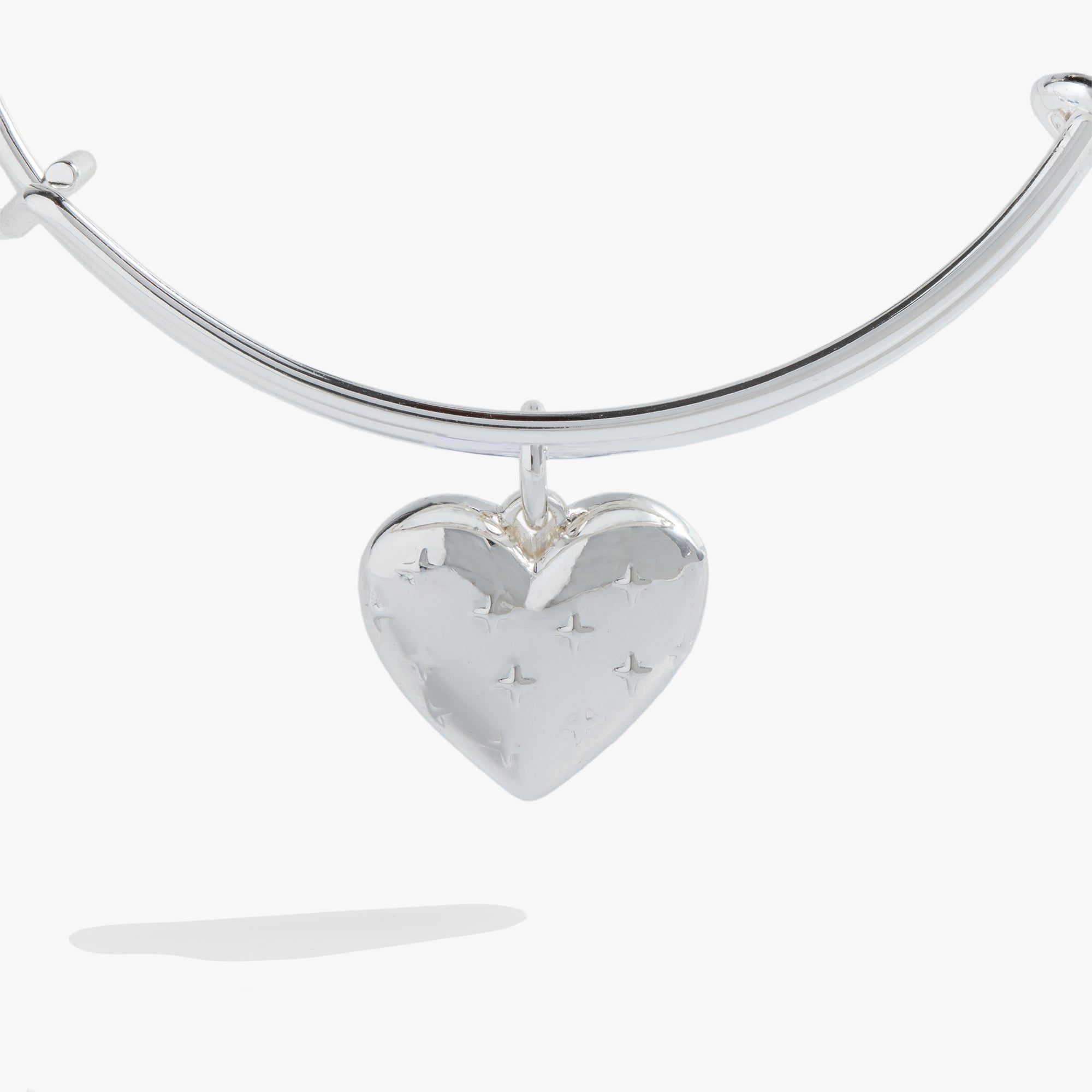 Silver Metal Heart Charm Bangle - styled on wrist
