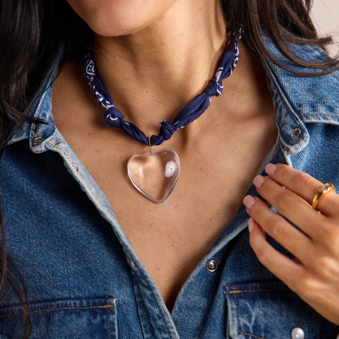 Navy Bandana Charm Necklace - styled on model