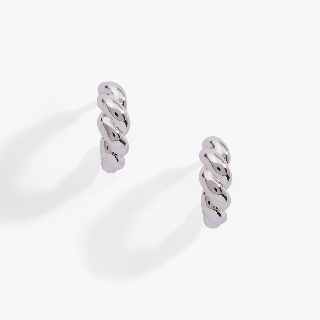 Puffy Rope Textured Huggie Hoop Earring in Silver - rope texture huggie hoop