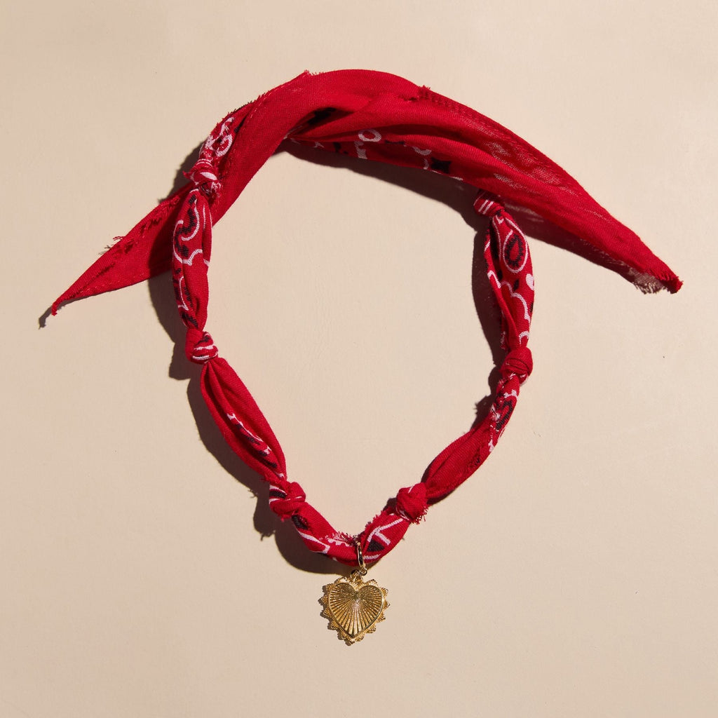 Red Bandana Charm Necklace, soft tied bandana style