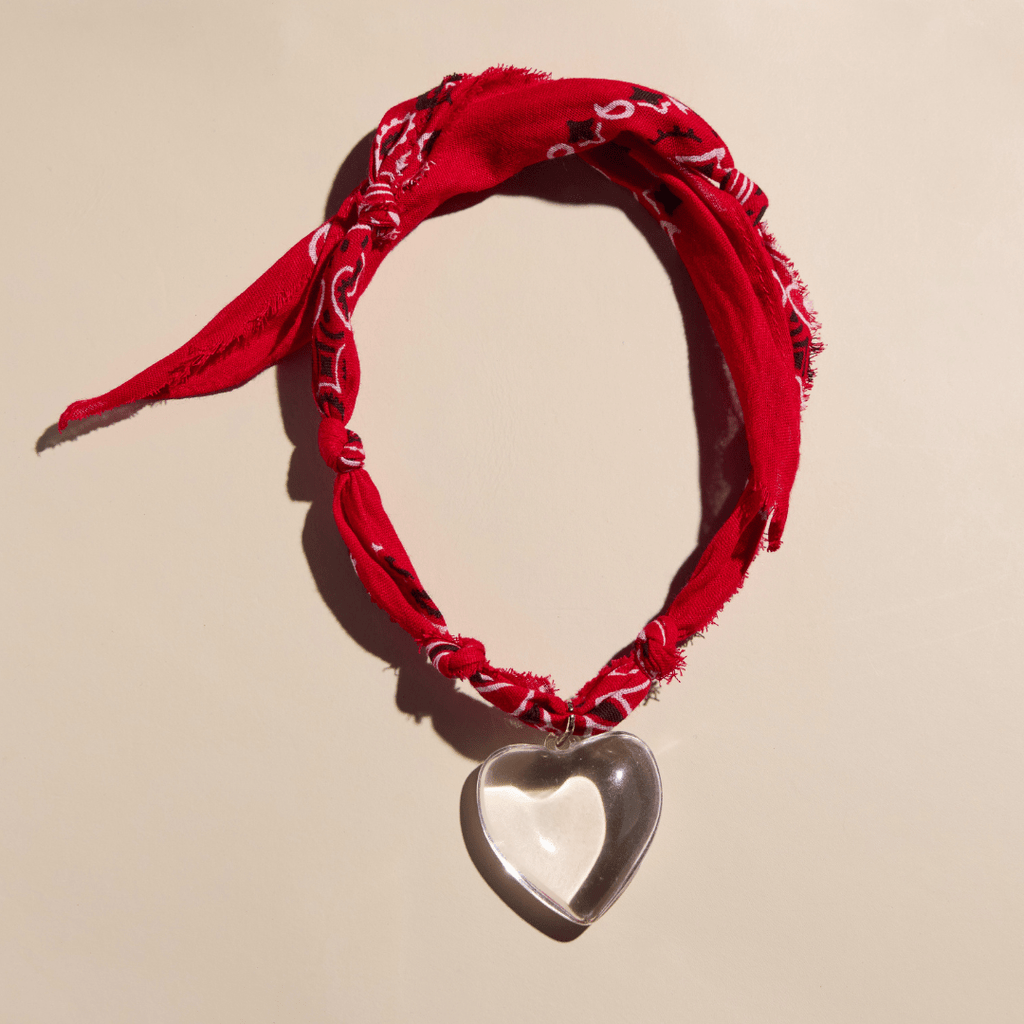 Red Bandana Charm Necklace with clippable heart charm