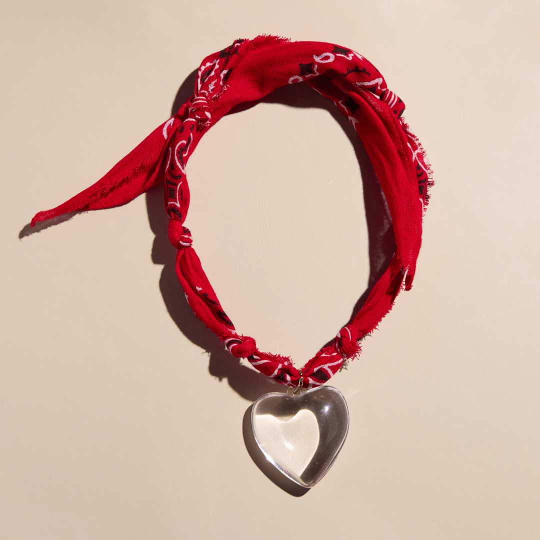 Red Bandana Charm Necklace with clippable heart charm