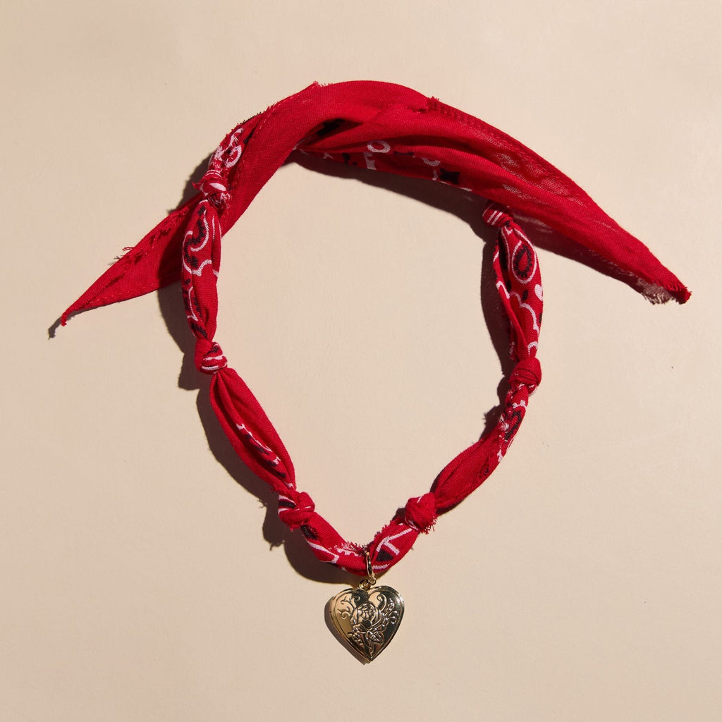 Red Bandana Charm Necklace with clippable heart charm