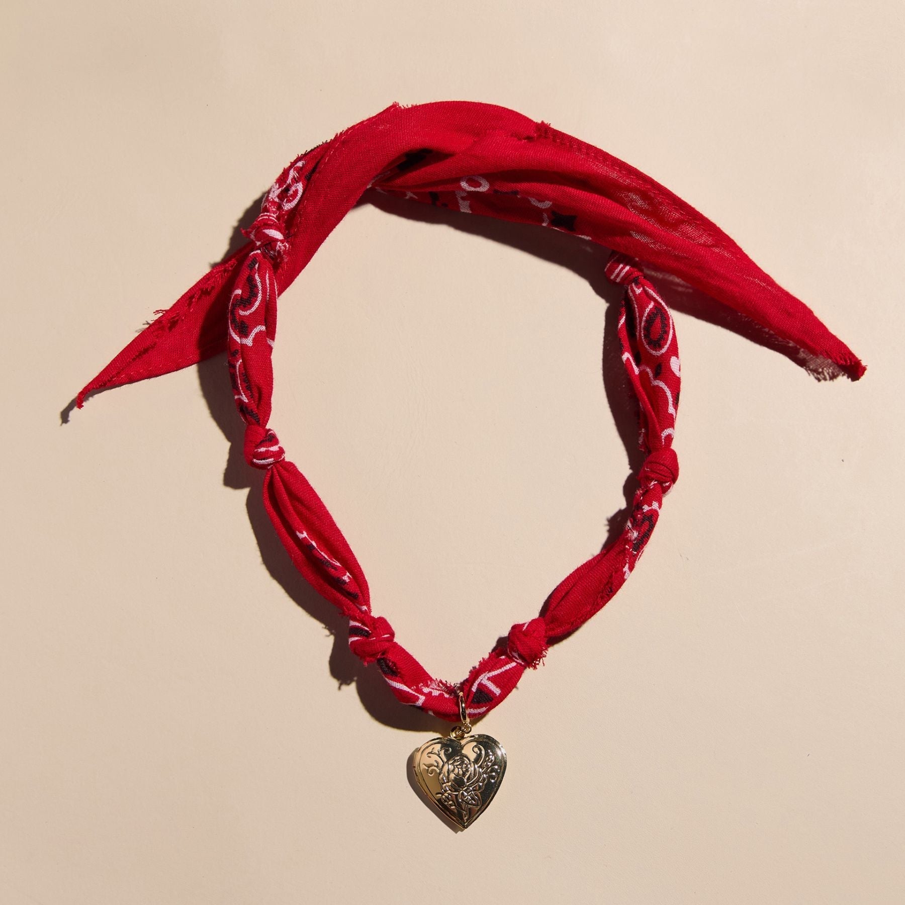 Red Bandana Charm Necklace with clippable heart charm