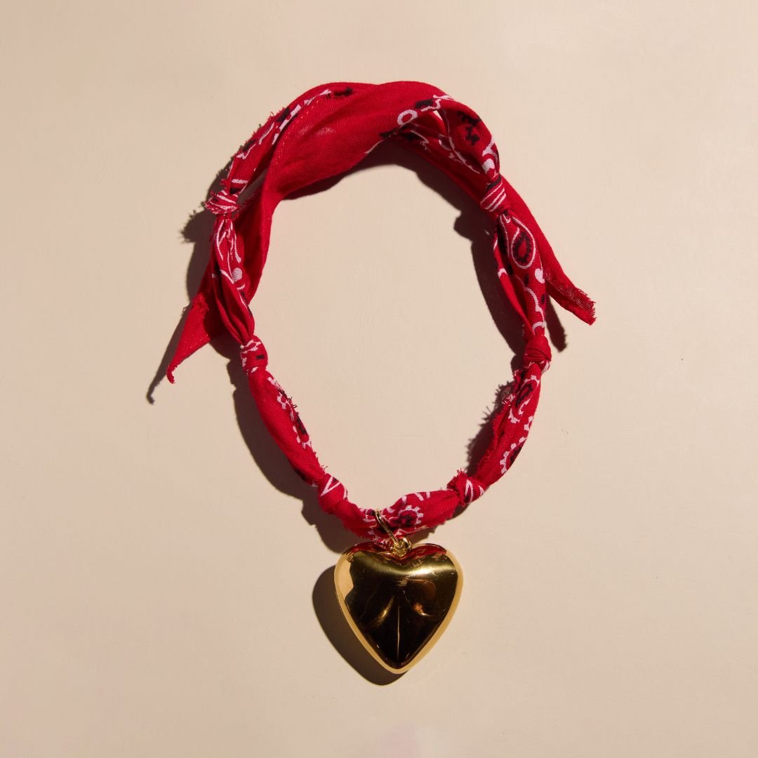 Red Bandana Charm Necklace with clippable heart charm