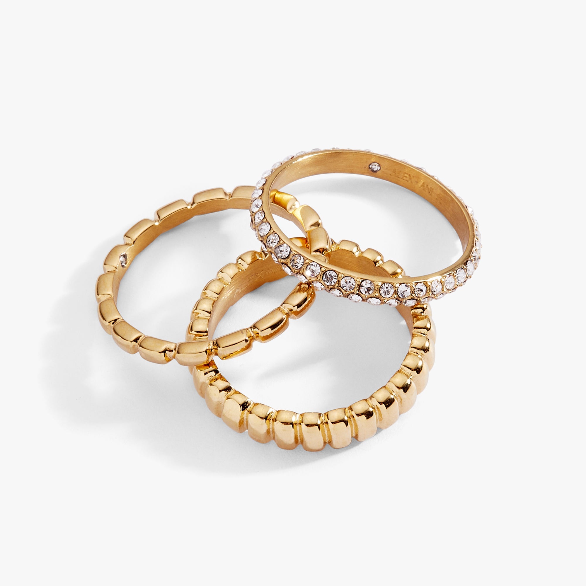 Ribbed Stacking Ring Set of 3 - styled stacked on finger