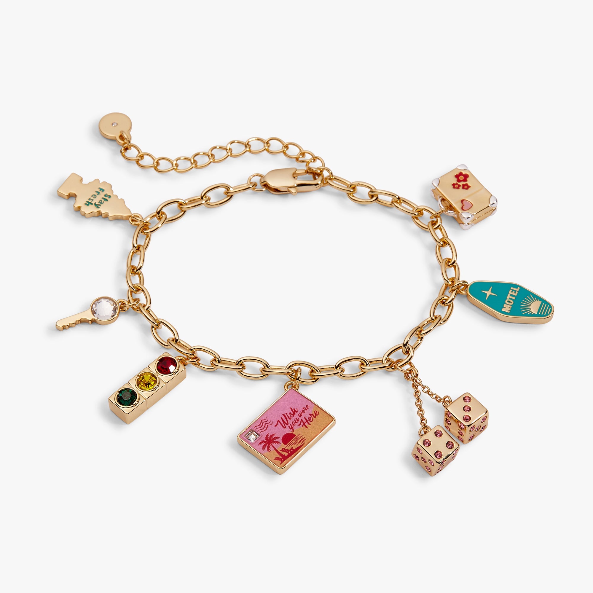 Road Trip Multi-Charm Bracelet in Gold - travel inspired charm bracelet