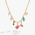 Road Trip Multi-Charm Necklace in Gold - travel charm necklace on adjustable chain