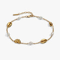 Seashell and Pearl Inline Charm Anklet in Stainless Steel Gold - seashell and pearl charms on anklet