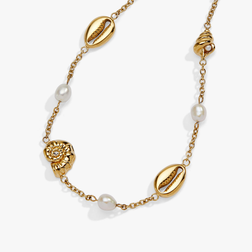 Seashell and Pearl Inline Charm Anklet - styled on ankle