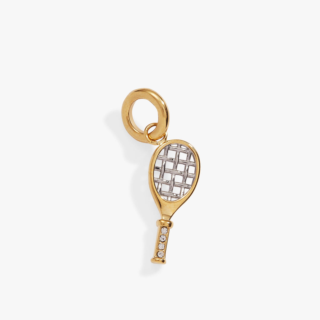 Tennis Racket Interchangeable Charm in Two Tone Stainless Steel - tennis racket charm for huggie hoop