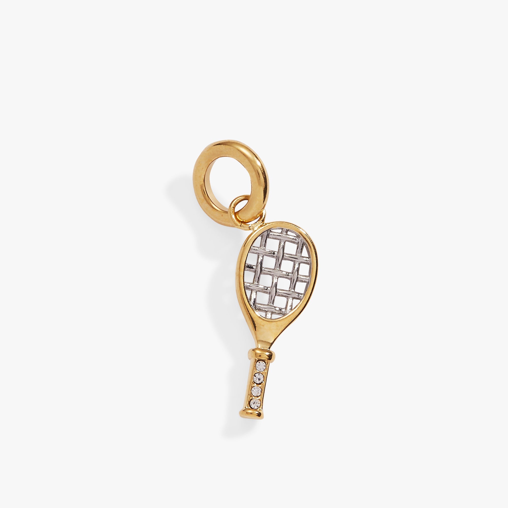 Tennis Racket Interchangeable Charm in Two Tone Stainless Steel - tennis racket charm for huggie hoop